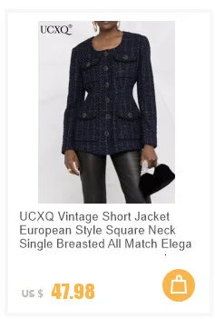 UCXQ Elegant Woolen Coat Temperament Office Lady Overcoats Fur Patchwork Long Sleeve Beautiful Women's Coats 2025 Winter New