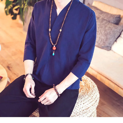Kimono da uomo in stile giapponese corto a mezza manica in cotone traspirante camicia da uomo T-shirt giapponese estiva Yukata cardigan lavorato a maglia con piume