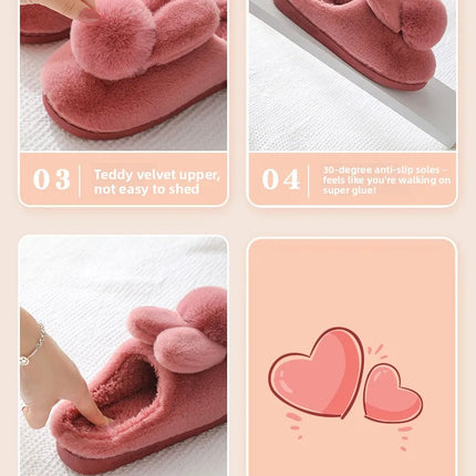 Thick Sole Winter Plush Slippers Cozy Faux Rabbit Fur Indoor House Shoes for Women & Men Couple Matching Slides with Closed Back