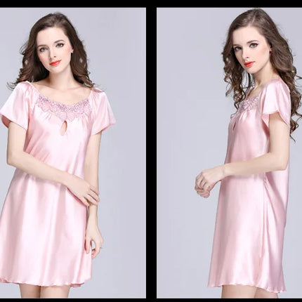 Women's Ice Silk Casual Silk Pajamas Sexy Lace Short Sleeve Women's Summer Pajamas Homewear