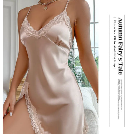 Women's Nightgown Ice Silk Nightdress Backless Summer Dress Short Summer Skirt Thin Breathable Nightgown Chemise Nightgown