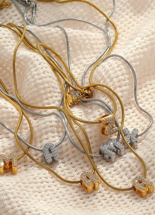 Fashion Tiny CZ Zircon Initial Alphabet Pendant Neckalce Gold Plated Stainless Steel A-Z Letter Necklaces Birthday Gifts Jewelry PlatiNum