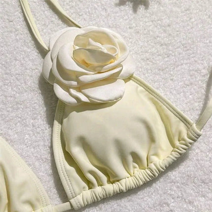 Costume da Bagno Sexy con Fiori e Fascia, Bikini a Perizoma 2025, Costumi da Bagno Donna con Lacci, Set Bikini Brasiliano, Biquini Mujer platinumshop
