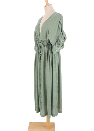 Costume da bagno donna taglie forti copricostume con scollo a V profondo costume da bagno Bikini Coverup abito lungo Kimono caftano diviso platinumshop