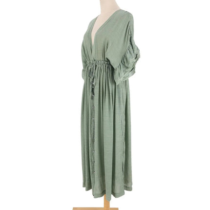 Costume da bagno donna taglie forti copricostume con scollo a V profondo costume da bagno Bikini Coverup abito lungo Kimono caftano diviso platinumshop