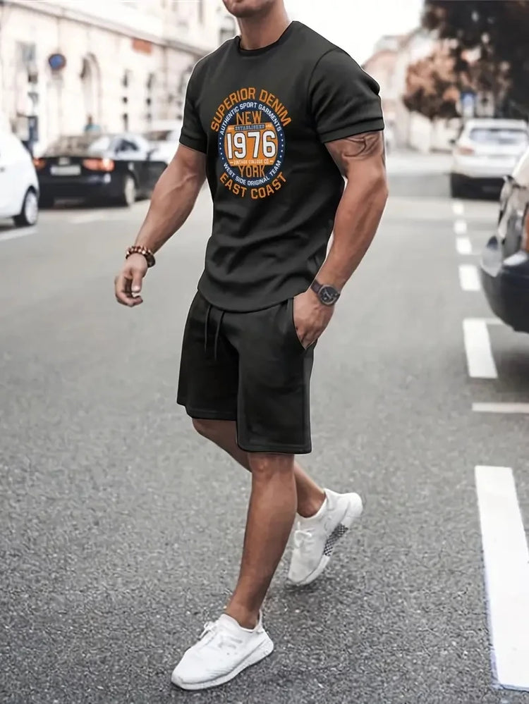 Nuovo vestito da uomo in due pezzi con stampa scozzese moda estate O-colletto Polo a maniche corte + pantaloncini abito da uomo in due pezzi