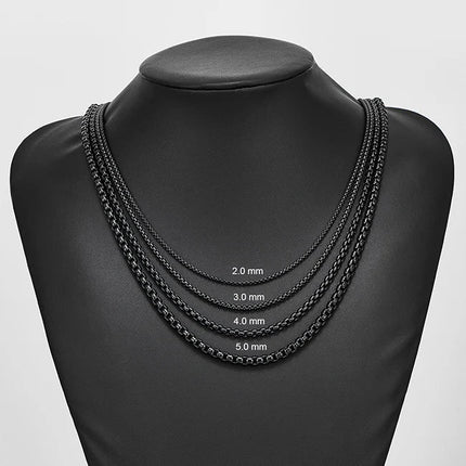1 Piece 2mm/3mm/4mm/5mm Black Color Box Link Chain Classic Curb Necklace Stainless Steel Jewelry for Men Women PlatiNum