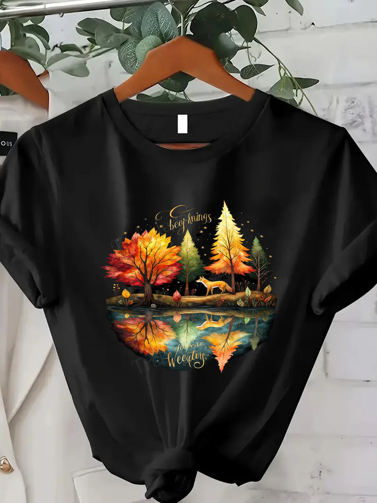 Comoda maglietta con stampa da donna T-shirt floreale Harvest the Moments |   Maglietta da donna ispirata all'autunno
