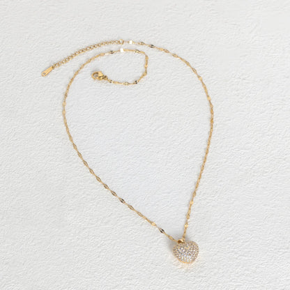 con ciondolo a forma di cuore con zirconi, temperamento femminile, collana in acciaio inossidabile placcato oro, regali di gioielli per feste di nozze