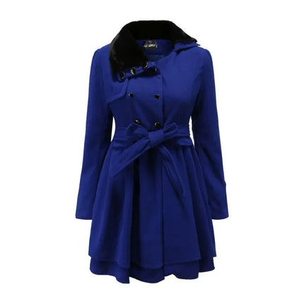 Women's Autumn Winter Slim Long Wool Sherpa Coats Double Breasted Padded Blends Jackets Solid Cashmere Coat England Style Trench