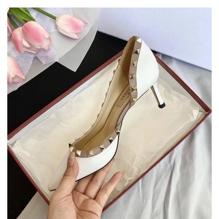 scarpe da donna di marca di lusso Sandali da donna Rivetti estivi Tacchi alti Lato vuoto Scarpe da donna da ballo in pelle moda femminile da donna