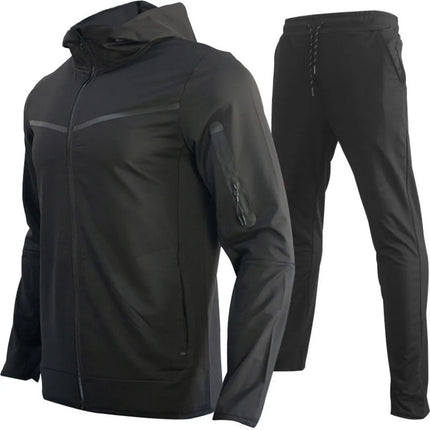 Spring and Autumn New Men's Set Western Style Outdoor Sports Casual Men's Clothing Long Sleeve Hooded Jacket Pants Suit PlatiNum