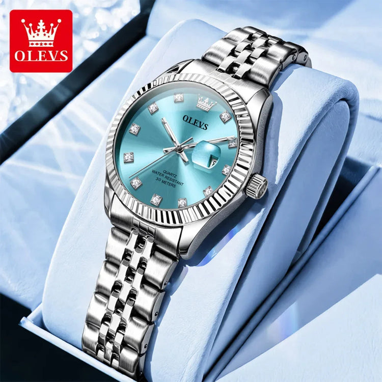 OLEVS Orologio da donna Nuovo orologio al quarzo 3705 Orologio da donna con data luminosa impermeabile in acciaio inossidabile Reloj platinumshop