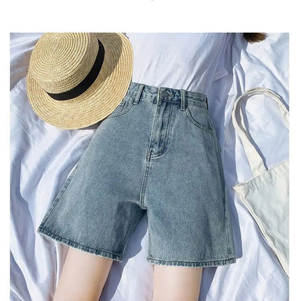 Ladies High Waist Wide Leg Denim Shorts Retro Blue A-Line Slim Fit Spring Summer Womens Casual Clothing 2026 PlatiNum