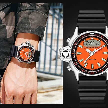 SANDA Sport orologio digitale al quarzo da uomo orologi subacquei creativi orologio da uomo con allarme impermeabile orologio con doppio Display Relogio Masculino platinumshop