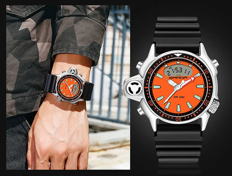 SANDA Sport orologio digitale al quarzo da uomo orologi subacquei creativi orologio da uomo con allarme impermeabile orologio con doppio Display Relogio Masculino platinumshop