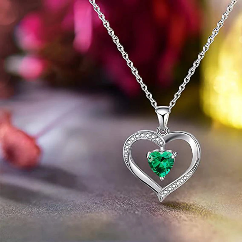 Huitan Green Heart Cubic Zirconia Love collana per le donne Wedding Anniversary Party eleganti collane femminili Statement Jewelry