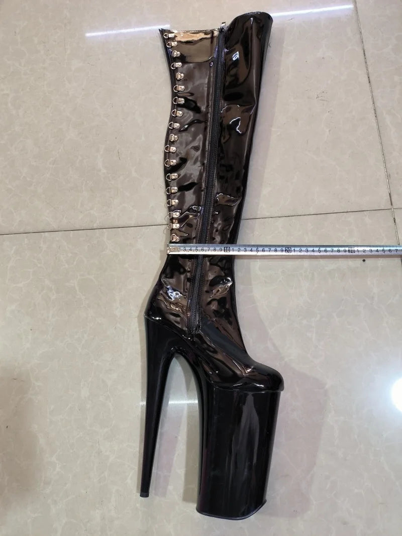 CACA 26cm Extreme High Heels Women Thigh High Boots,Fetish Platform Booties,Buckles Botas,Men Cosplay Shoes,Black,Red,Dropship