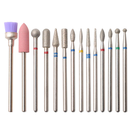 14Pcs Set Rotary Grinding Buffer Polisher Replacement Nail Drill Bit Kit For Gel Nail Removal Manicure Pedicure Machine Salon Household Nail Treatment