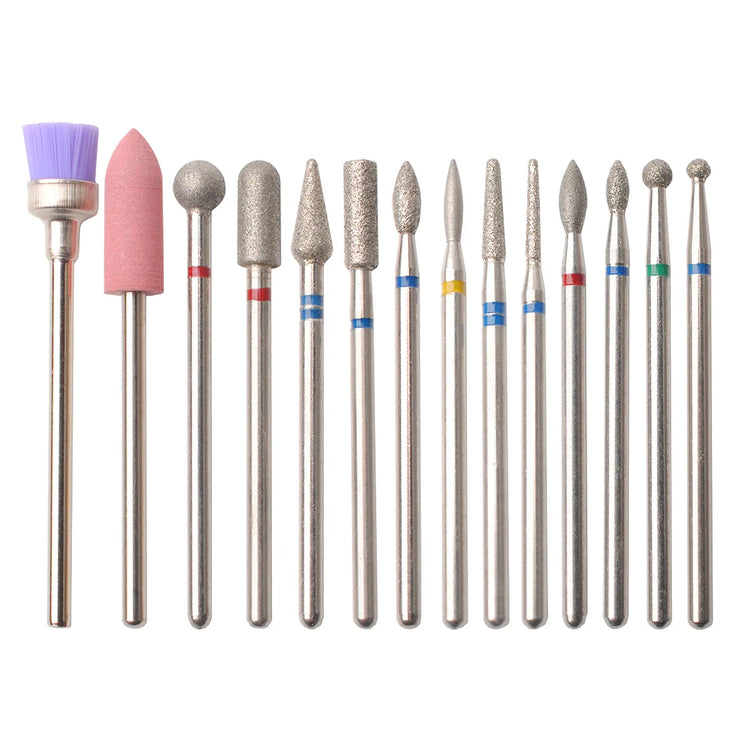 14Pcs Set Rotary Grinding Buffer Polisher Replacement Nail Drill Bit Kit For Gel Nail Removal Manicure Pedicure Machine Salon Household Nail Treatment