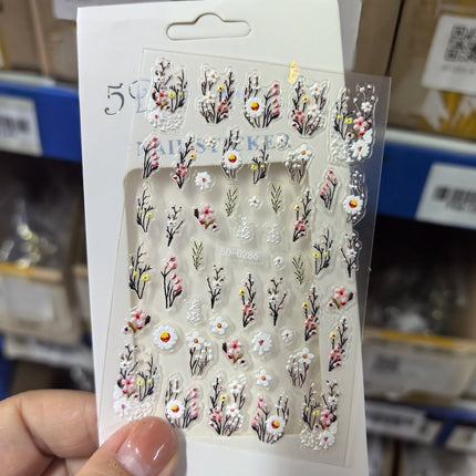 1Pc 3D Lavendar Flowers Stickers for Nails Spring Sakura Floral Leaves Self-Adhesive Sliders Decals Art Manicure for Decoration