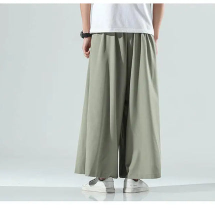 Abbigliamento da uomo in stile cinese estate sottile seta di ghiaccio pantaloni larghi Casual da uomo larghi Plus Size Hakama Harajuku pantaloni Hip Hop oversize