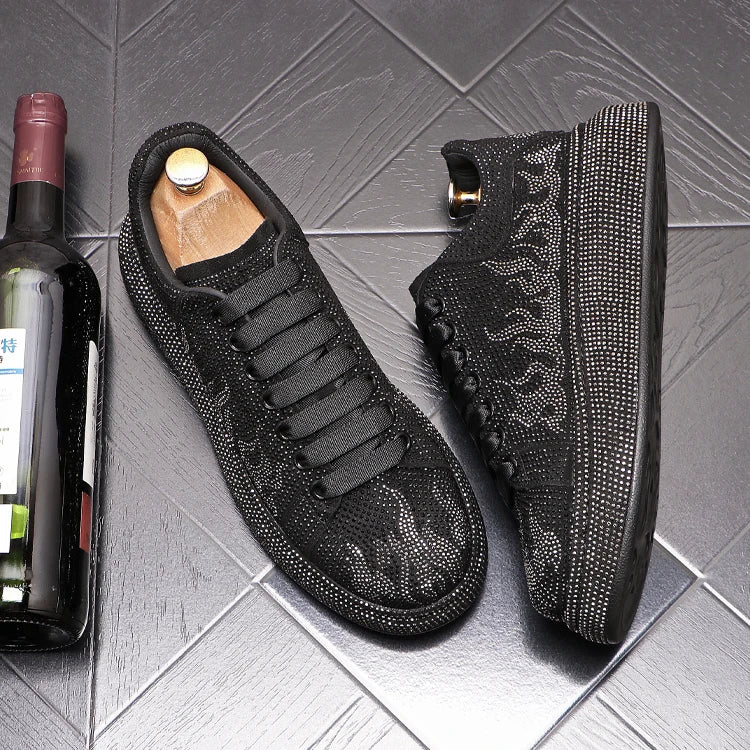 New Style Luxury Men's High Hip-hop Casual Shoes Men Black Fashion Rivets Shoes Italy Fashion Leisure Driving Loafers