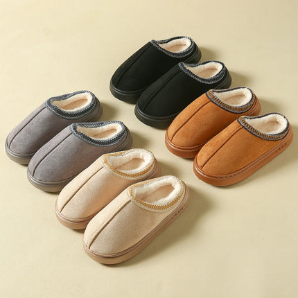 Men's High-End New Solid Color Faux Suede Patchwork Couple's Home Slippers, Thick-Soled, Non-Slip, Lightweight, Warm Cotton Slippers for Women