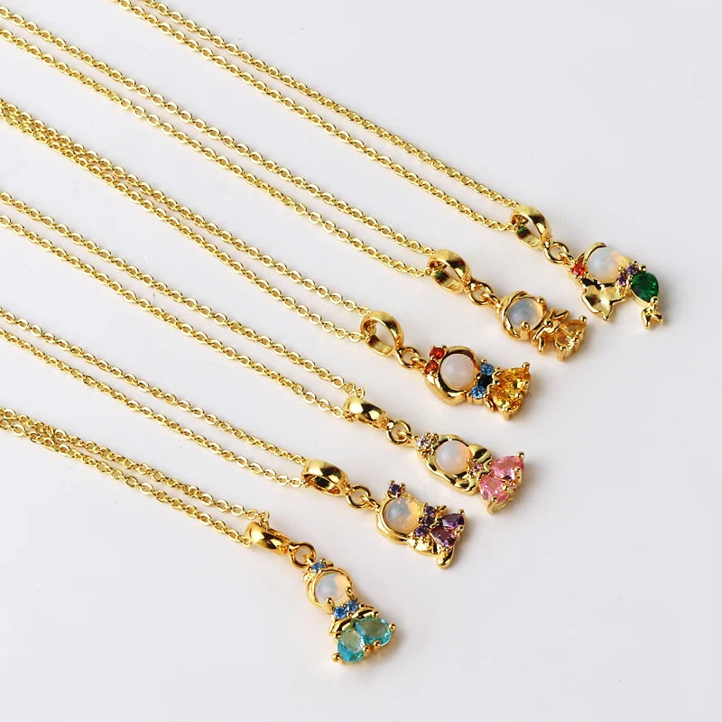 Collana in acciaio inossidabile con zirconi colorati, fiaba, piccola principessa, catena universale placcata in oro, catena clavicola, temperamento dolce