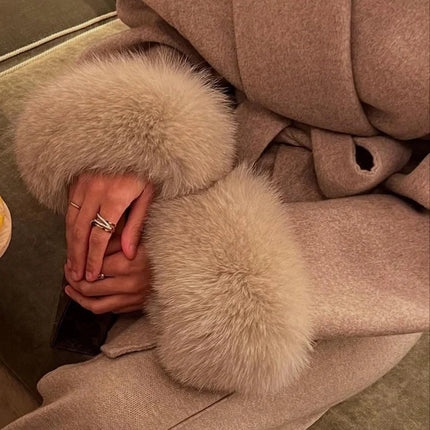 Elegant Lace Up Woolen Short Coat Solid Loose Lapel Furry Long Sleeve Belt Waist Jacket 2026 Spring Autumn Lady Chic Cardigan