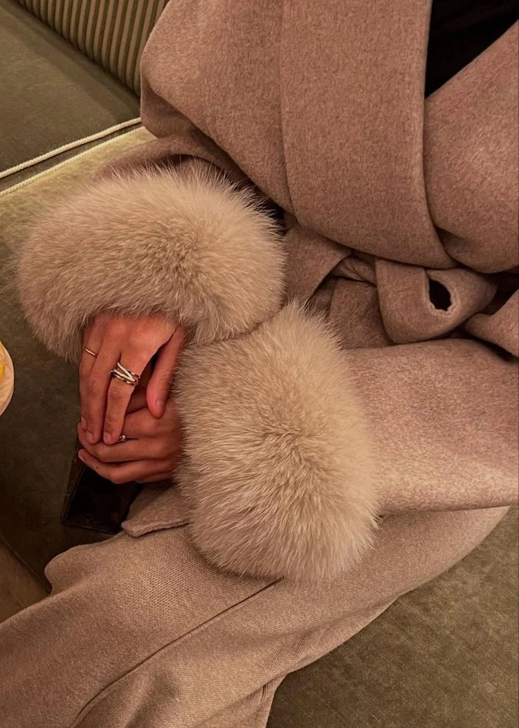 Elegant Lace Up Woolen Short Coat Solid Loose Lapel Furry Long Sleeve Belt Waist Jacket 2026 Spring Autumn Lady Chic Cardigan