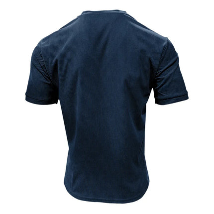 Men's European and American Summer Corduroy Solid Color Slim Casual V-Neck T-Shirt Amazon
