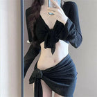 Costume da Bagno Donna 4 Pezzi Stile Coreano Bianco Nero Manica Lunga con Nodo Frontale e Gonna Copricostume 2025 – Perfetto per le Vacanze platinumshop