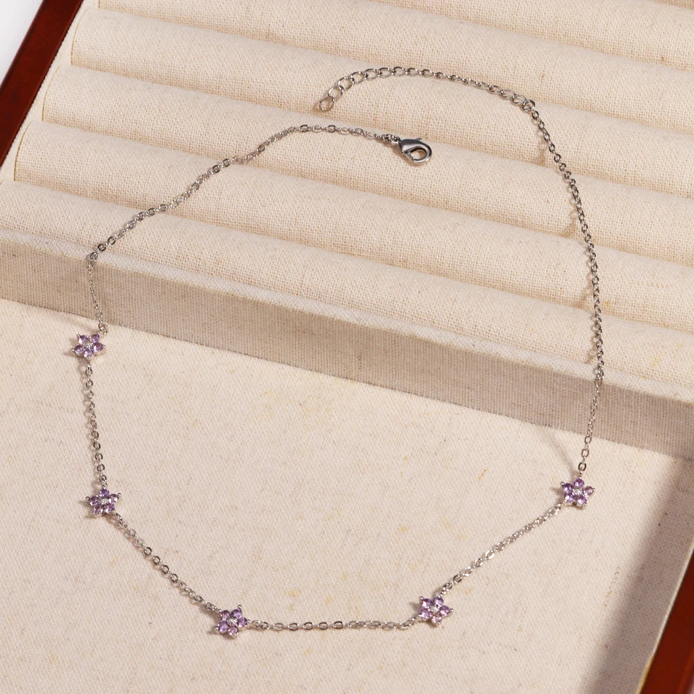 Moda colorata cubic zirconia 5 pezzi collana di fiori per le donne girocollo catena clavicola regali di gioielli da sposa