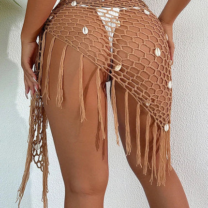 Estate calda donna scialle kaki conchiglia nappa impreziosita scialle da spiaggia bikini a rete cava cover up costumi da bagno estivi avvolgenti costumi da bagno platinumshop
