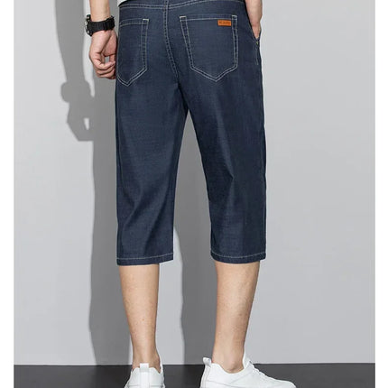 Pantaloncini jeans da uomo estivi sottili in Lyocell Blu Grigio Stile classico Elasticità Pantaloncini di jeans casual da lavoro leggeri e dritti da uomo