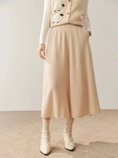 Women's 100% Pure Cashmere Knit Skirt New Elastic Waist Big Swing Skirts Fashion High-End Thick Umbrella Skirt Cashmere Dress