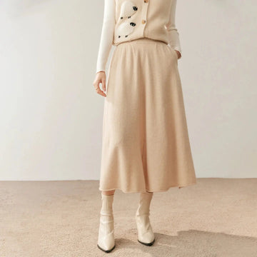 Women's 100% Pure Cashmere Knit Skirt New Elastic Waist Big Swing Skirts Fashion High-End Thick Umbrella Skirt Cashmere Dress PlatiNum