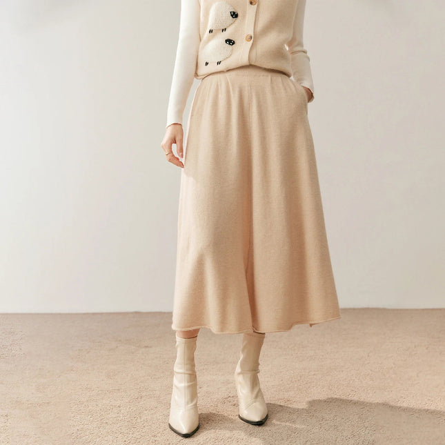 Women's 100% Pure Cashmere Knit Skirt New Elastic Waist Big Swing Skirts Fashion High-End Thick Umbrella Skirt Cashmere Dress PlatiNum
