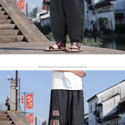 Pantaloni da uomo di alta qualità, casual, traspiranti, comodi, con elastico in vita, stile giapponese, vintage, alla moda, larghi, modello harem.