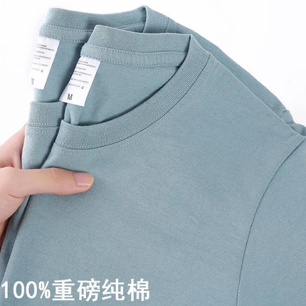 100% Cotton T-shirt Men Women Solid Color O Neck Short-sleeved Tops Summer Korean Loose Half-sleeve T Shirt Unisex M-4XL PlatiNum
