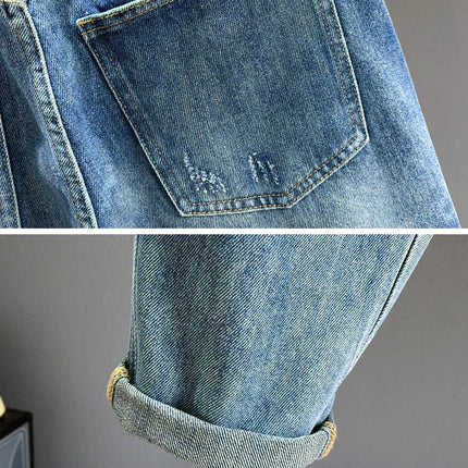 Ripped Jeans Men New Personality Fashion Vintage Blue Streetwear Baggy Denim Pants Casual Tapered Hole Frayed Trousers Male PlatiNum
