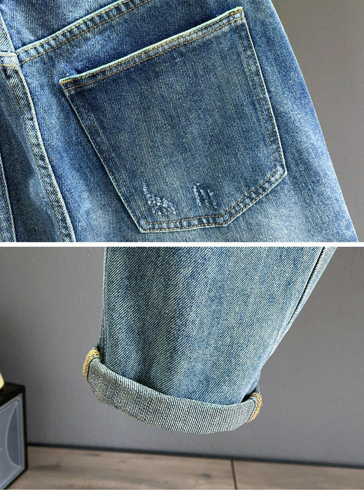 Ripped Jeans Men New Personality Fashion Vintage Blue Streetwear Baggy Denim Pants Casual Tapered Hole Frayed Trousers Male PlatiNum