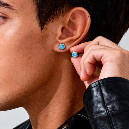 Piccoli orecchini rotondi in pietra naturale per uomo, orecchini a bottone in acciaio inossidabile ipoallergenici, regalo di gioielli di moda hip hop platinumshop