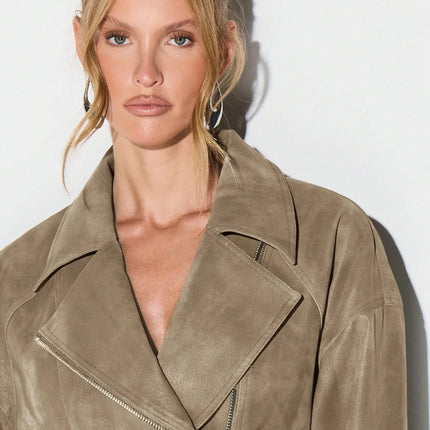 Belt Zipper Top with Waist Cinching American and European Style Streetwear Notched Lapel Thick No Hood Women Autumn Jacket