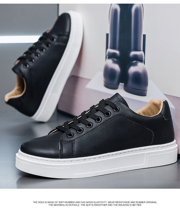 Hot Men's Casual Shoes Leather Sneakers Fashion White Black Male Vulcanized Shoes Non-slip Soft Men Shoes Lightweight Flat Shoe