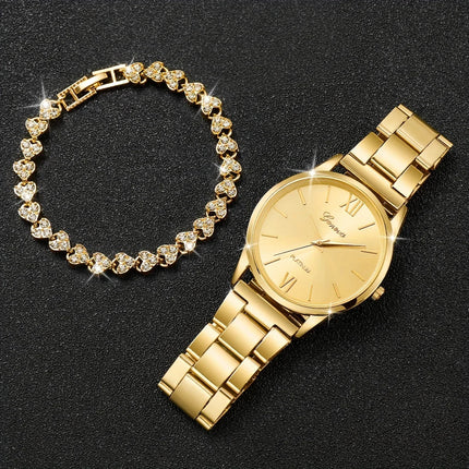 2 pezzi/set orologio al quarzo moda dorato orologio da polso e braccialetto minimalista con cinturino in acciaio, regali per le donne platinumshop
