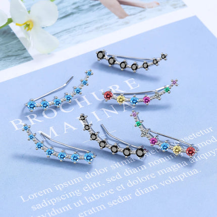 925 Silver Full Moissanite Earrings Climber 7 Star Crawler Stud Ear Cuff for Women Black White Moissanite Jewelry Brincos Gift PlatiNum
