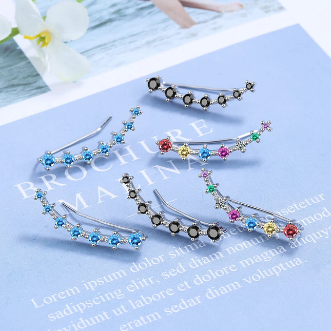 925 Silver Full Moissanite Earrings Climber 7 Star Crawler Stud Ear Cuff for Women Black White Moissanite Jewelry Brincos Gift PlatiNum
