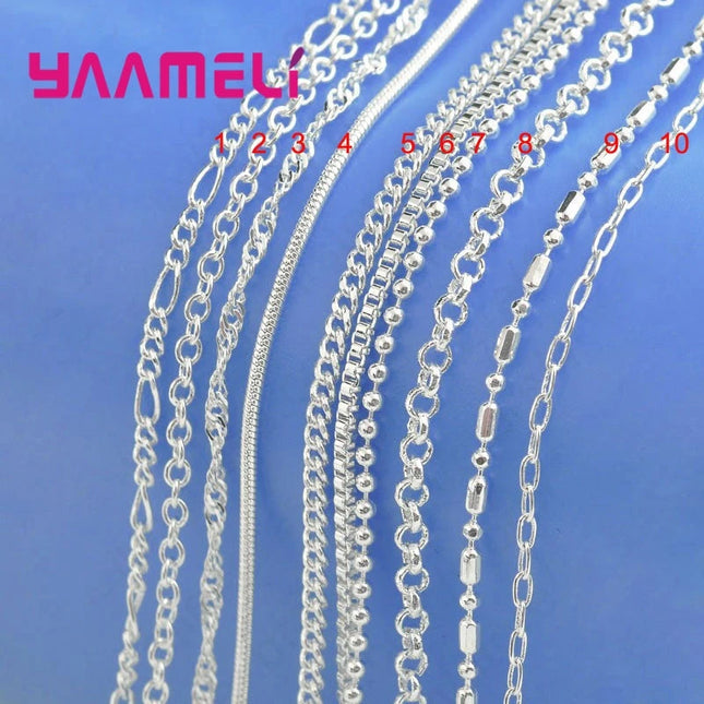 100% Authentic Genuine 925 Sterling Silver Link Chain Necklace with Lobster Clasps fit Men Women Pendant 10 Designs 16-30 Inches PlatiNum